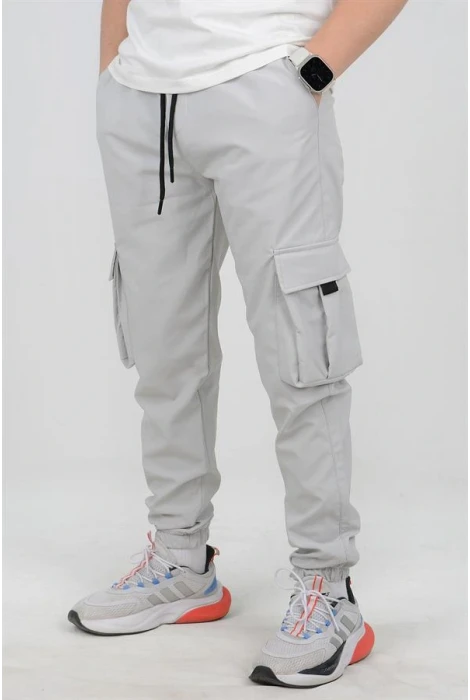 Erkek Slim Fit Cepli Beli ve Paçası Lastikli İnce Spor Pantolon Gri Edw071