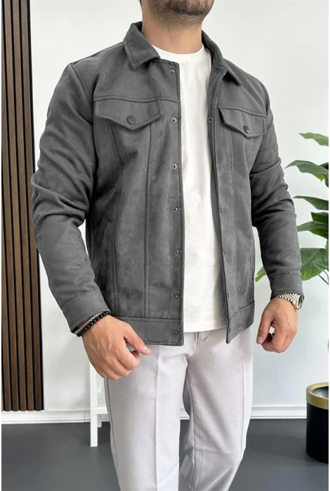 Erkek Slim Fit Cepli Nubuk Ceket Füme Edw081