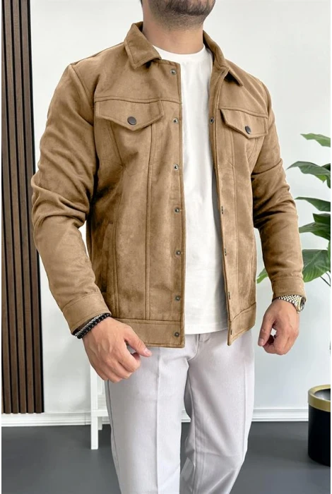 Erkek Slim Fit Cepli Nubuk Ceket Kahverengi Edw081