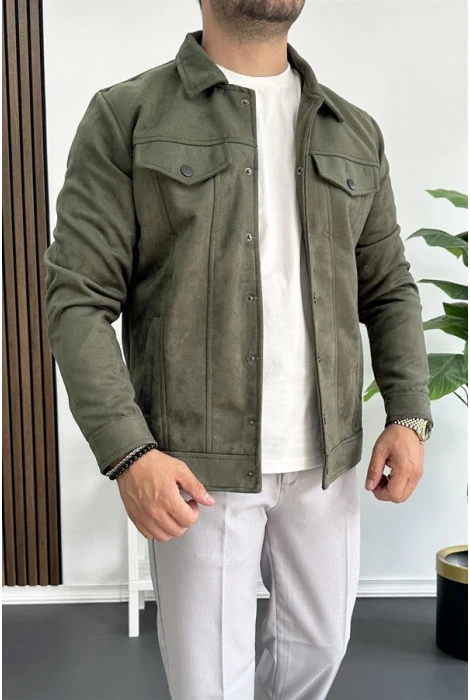 Erkek Slim Fit Cepli Nubuk Ceket Yeşil Edw081
