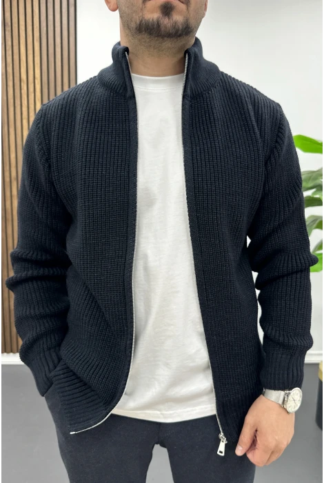 Erkek Slim Fit Fermuarlı Hırka Lacivert Edw434