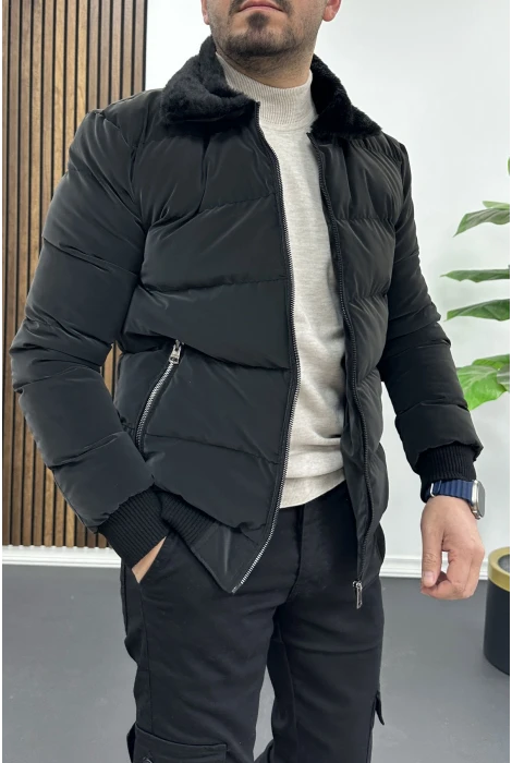 Erkek Slim Fit Karbon Deri Mont Füme Edw440