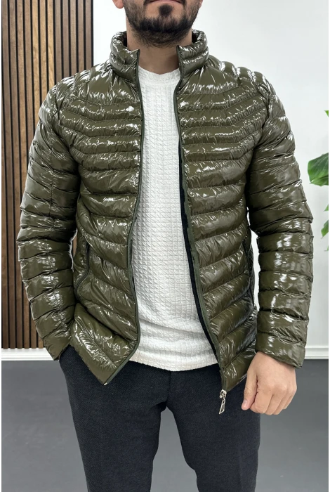 Erkek Slim Fit Parlak Şişme Mont Yeşil Edw435