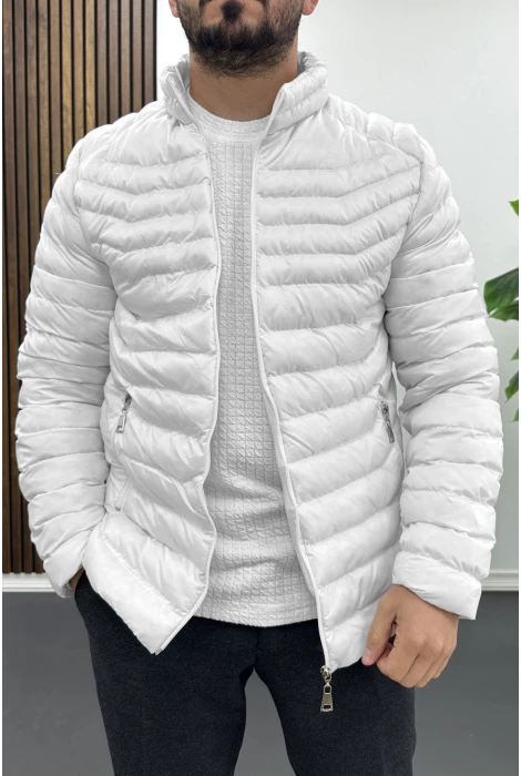 Erkek Slim Fit Şişme Mont Beyaz Edw435