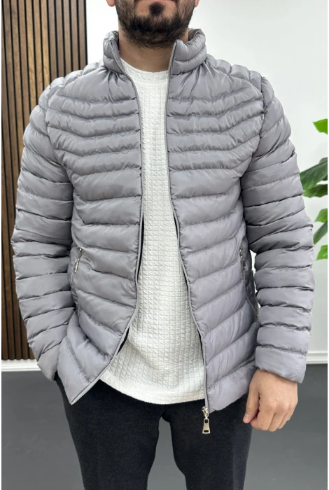 Erkek Slim Fit Şişme Mont Gri Edw435