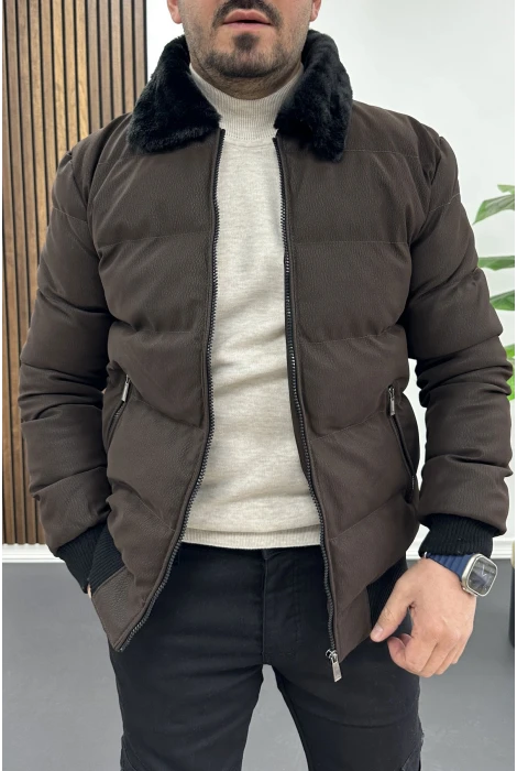 Erkek Slim Fit Soft Deri Mont Kahverengi Edw440