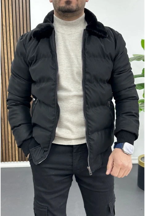 Erkek Slim Fit Soft Deri Mont Siyah Edw440