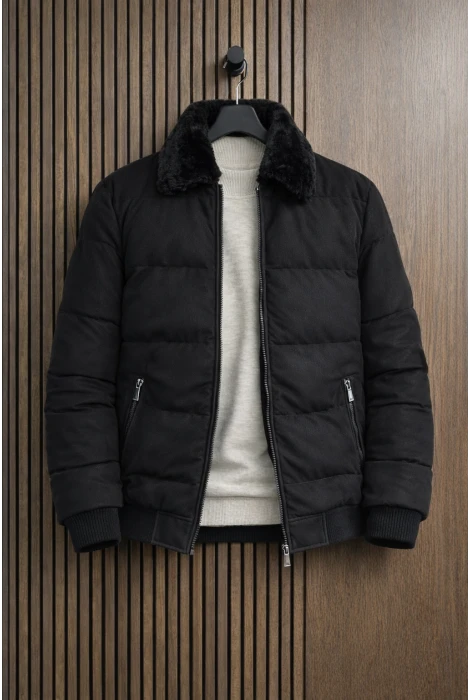 Erkek Slim Fit Soft Deri Mont Siyah Edw440