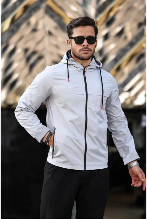 Erkek Yağmur ve Suya Dayanıklı Yağmurluk Mevsimlik Mont Gri Edw084