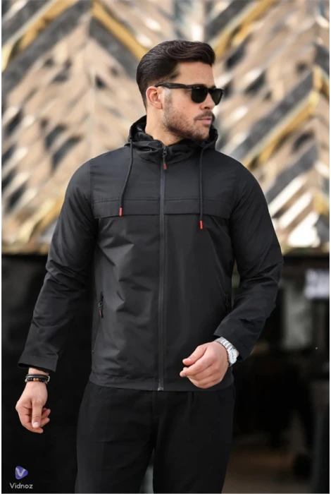 Erkek Yağmur ve Suya Dayanıklı Yağmurluk Mevsimlik Mont Siyah Edw084