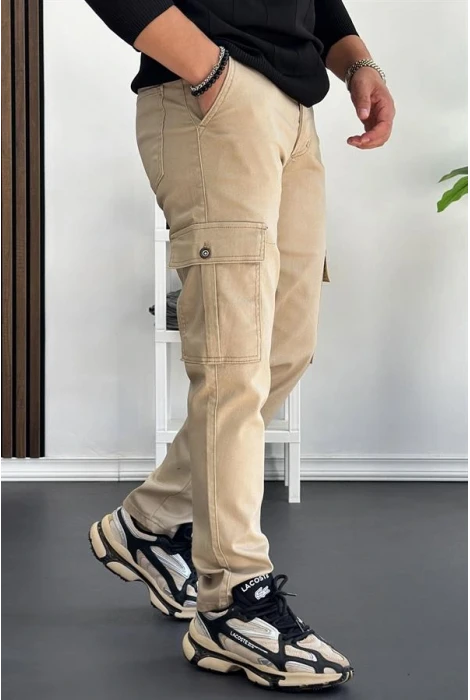 Erkek Yan Cepli Kargo Pantolon Krem Edw184