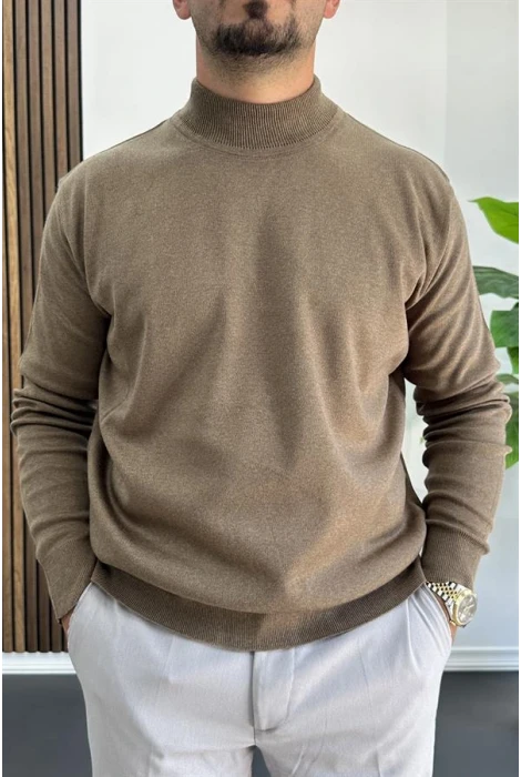 Erkek Yarım Balıkçı Normal Kalıp Kazak Kahverengi Edw409