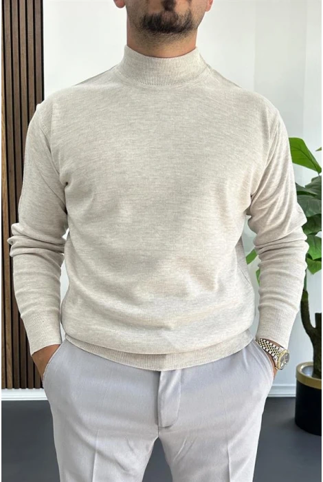 Erkek Yarım Balıkçı Normal Kalıp Kazak Krem Edw409