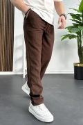 Erkek Rahat Kesim Keten Pantolon Kahverengi Edw138