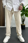 Erkek Pamuklu Keten Görünümlü Pantolon Krem Edw443