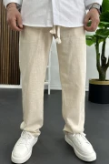 Erkek Pamuklu Keten Görünümlü Pantolon Krem Edw443