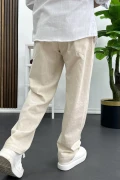 Erkek Pamuklu Keten Görünümlü Pantolon Krem Edw443