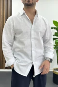 Erkek Pamuklu Keten Görünümlü Gömlek Beyaz Edw444