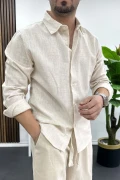 Erkek Pamuklu Keten Görünümlü Gömlek Bej Edw444