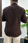 Erkek Pamuklu Keten Görünümlü Gömlek Kahverengi Edw444