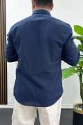 Erkek Pamuklu Keten Görünümlü Gömlek Lacivert Edw444