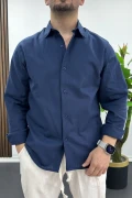Erkek Pamuklu Keten Görünümlü Gömlek Lacivert Edw444