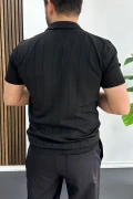 Erkek Slim Fit Fermuarlı Polo Yaka Tişört Siyah Edw452