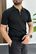 Erkek Slim Fit Fermuarlı Polo Yaka Tişört Siyah Edw452