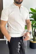 Erkek Slim Fit Fermuarlı Polo Yaka Tişört Beyaz Edw452