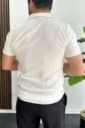Erkek Slim Fit Fermuarlı Polo Yaka Tişört Beyaz Edw452