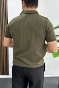 Erkek Slim Fit Fermuarlı Polo Yaka Tişört Haki Edw452