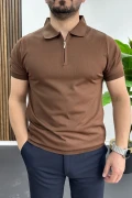 Erkek Polo Yaka Düz Tişört Kahverengi Edw455