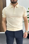 Erkek Polo Yaka Düz Tişört Krem Edw455