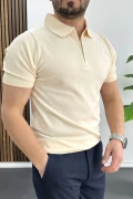 Erkek Polo Yaka Düz Tişört Krem Edw455
