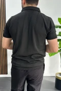 Erkek Desenli Polo Yaka Tişört Siyah Edw457