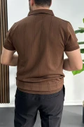 Erkek Desenli Polo Yaka Tişört Kahverengi Edw457