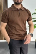 Erkek Desenli Polo Yaka Tişört Kahverengi Edw457
