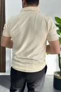 Erkek Desenli Polo Yaka Tişört Krem Edw457