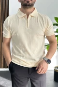Erkek Desenli Polo Yaka Tişört Krem Edw457
