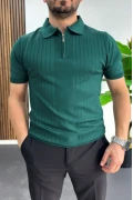 Erkek Çizgi Desenli Polo Yaka Yeşil Edw458