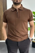 Erkek Çizgi Desenli Polo Yaka Kahverengi Edw458