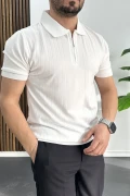 Erkek Çizgi Desenli Polo Yaka Beyaz Edw458