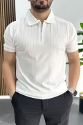 Erkek Çizgi Desenli Polo Yaka Beyaz Edw458