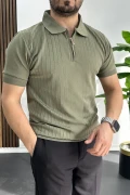 Erkek Çizgi Desenli Polo Yaka Açık Yeşil Edw458