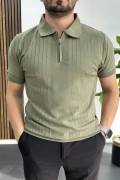 Erkek Çizgi Desenli Polo Yaka Açık Yeşil Edw458