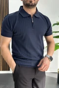Erkek Çizgi Desenli Polo Yaka Lacivert Edw458
