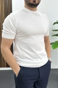 Erkek Düz Desen Bisiklet Yaka Tişört Beyaz Edw459