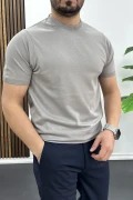 Erkek Düz Desen Bisiklet Yaka Tişört Gri Edw459