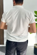 Erkek Desenli Polo Yaka Tişört Beyaz Edw460