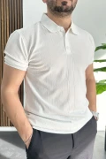 Erkek Desenli Polo Yaka Tişört Beyaz Edw460